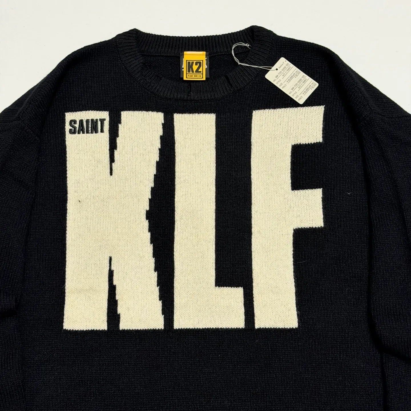 SAINT Mxxxxxx × The KLF KLF_CREW NECK KNIT/BLK KLF joint deconstructed wool sweater, black S-XL, original heel, made of 100% pure wool, natural and warm, wool fabric, dry cleaning or gentle hand washing recommended, completely correct version, customized KLF joint main mark/wash mark, imported special machine embroidery, full three-dimensional, pure hand destruction, deconstructed and shredded